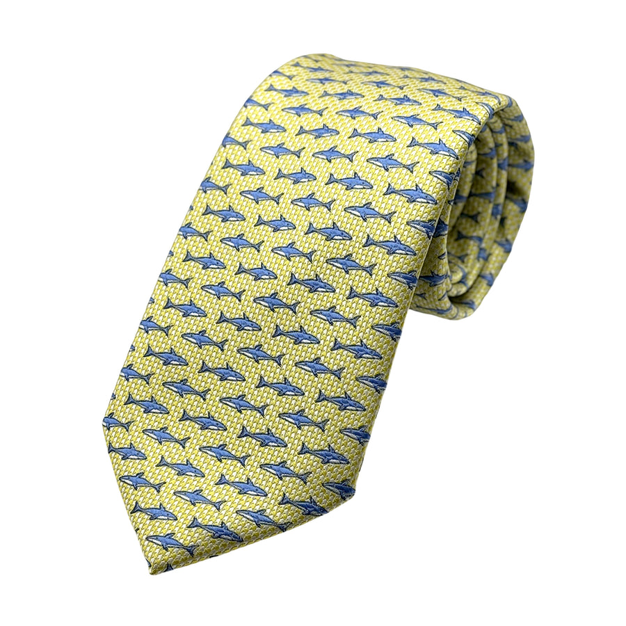 James Adelin Mens Luxury Microfibre Neck Tie in Textured Weave Shark Motif Design