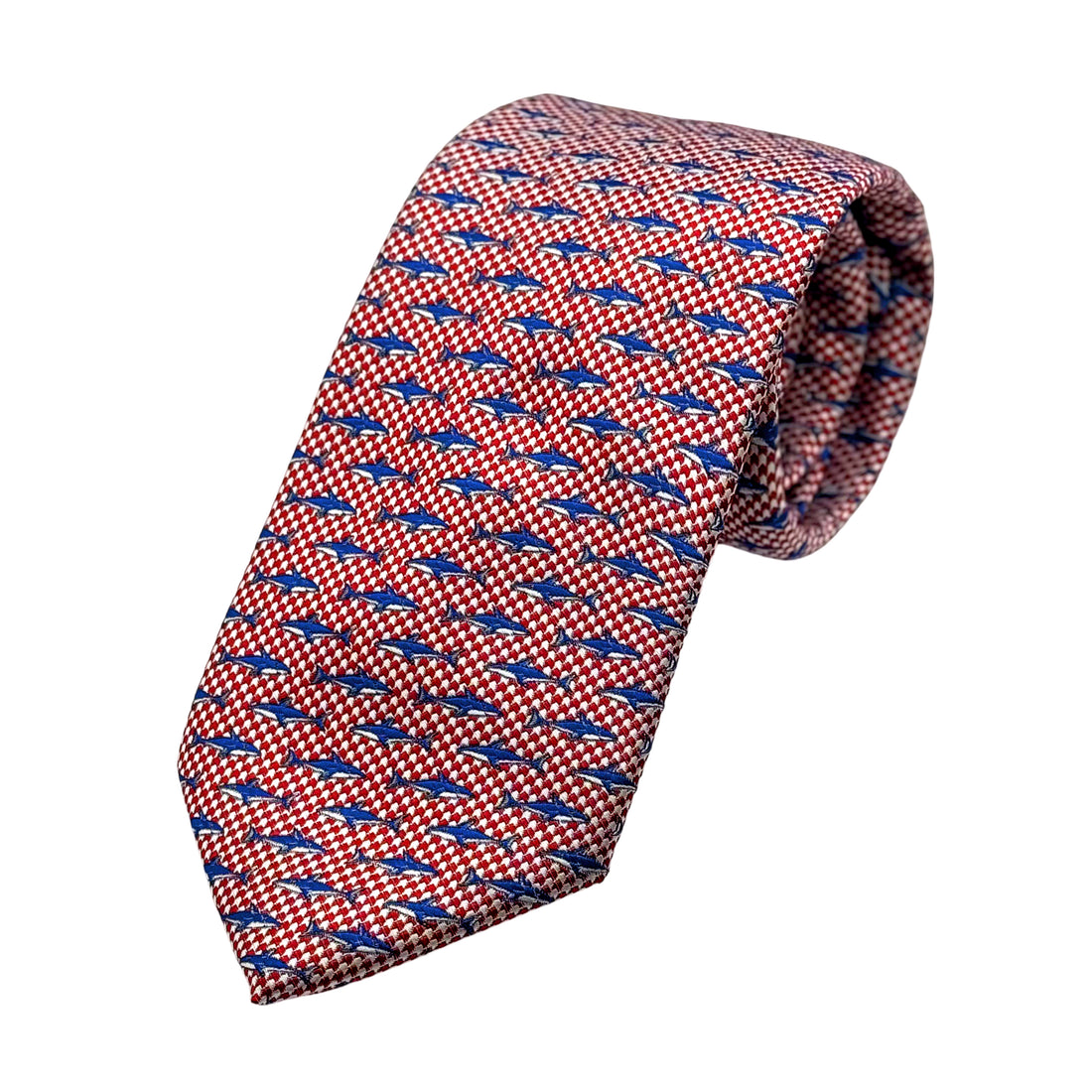 James Adelin Mens Luxury Microfibre Neck Tie in Textured Weave Shark Motif Design