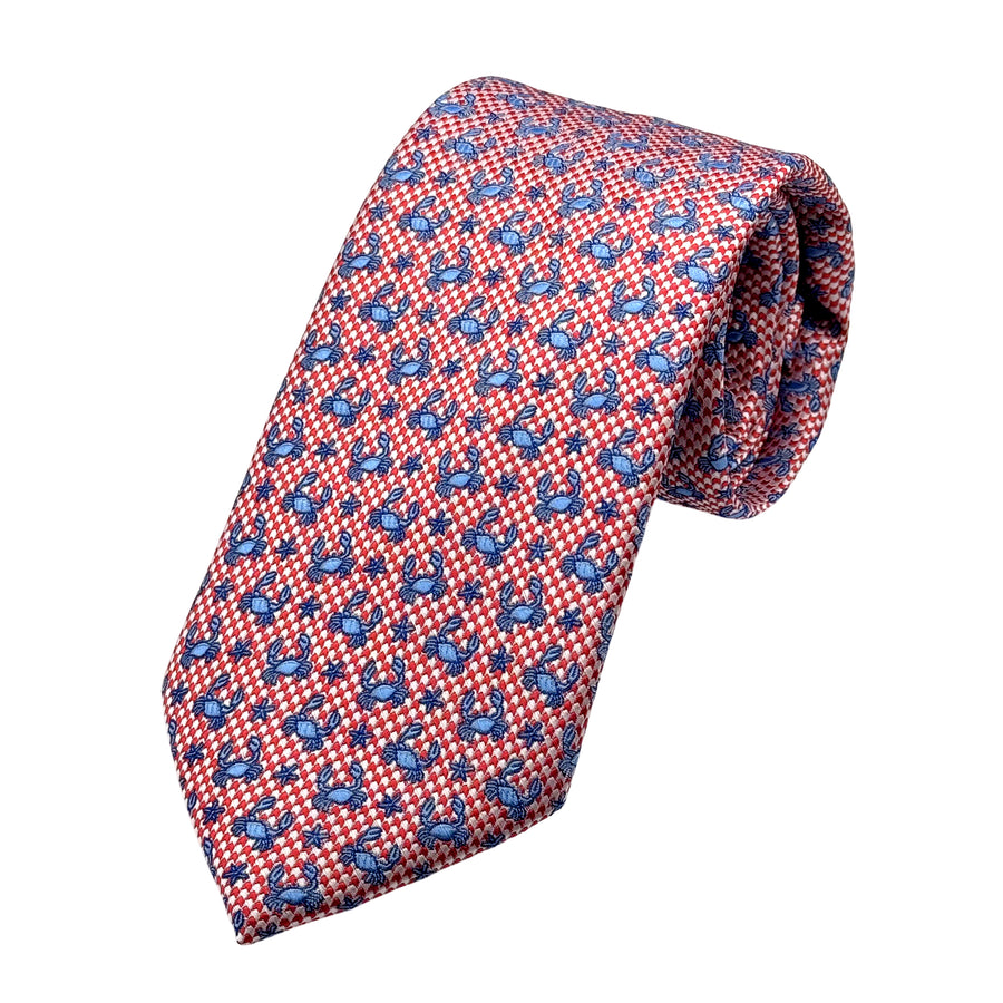 James Adelin Mens Luxury Microfibre Neck Tie in Spotted Textured Weave Crabs Design