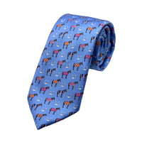 James Adelin Mens Luxury Microfibre Neck Tie in Horizontal Striped Horses Motif Weave Design