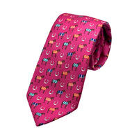 James Adelin Mens Luxury Microfibre Neck Tie in Horizontal Striped Horses Motif Weave Design