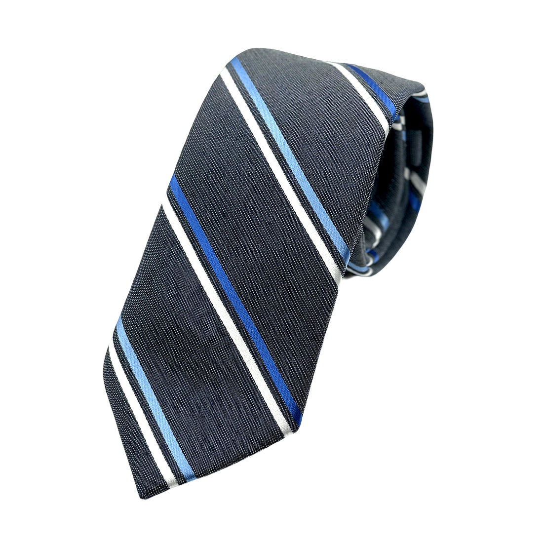 James Adelin Mens Luxury Linen Blend Neck Tie in Textured Striped Slub Weave Design