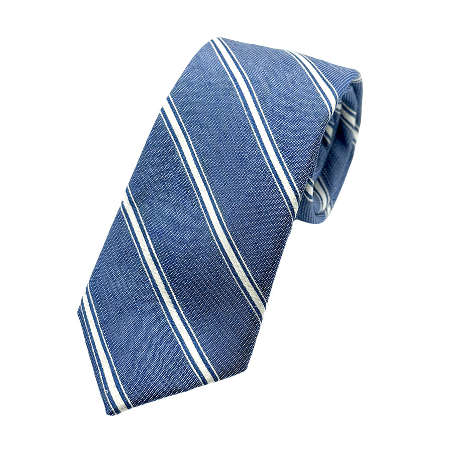 James Adelin Mens Luxury Silk/Linen Blend Neck Tie in Textured Slub Striped Weave Design