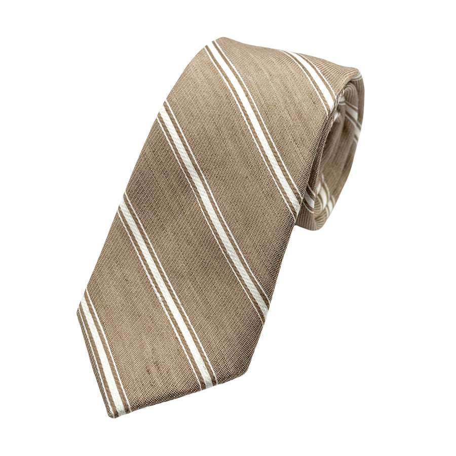 James Adelin Mens Luxury Silk/Linen Blend Neck Tie in Textured Slub Striped Weave Design