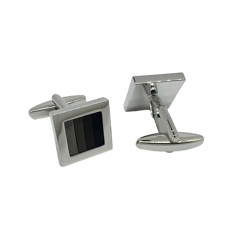 James Adelin Silver Shaded Black Square Cuff Links