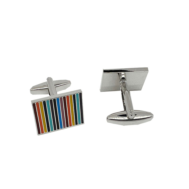 James Adelin Silver Rectangular Striped Cuff Links