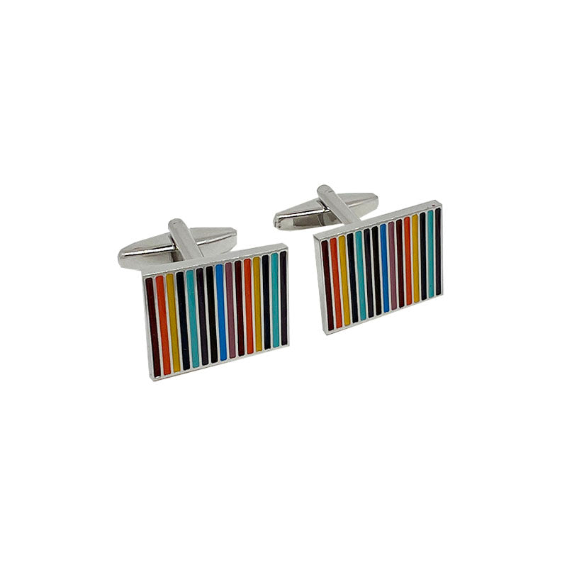 James Adelin Silver Rectangular Striped Cuff Links