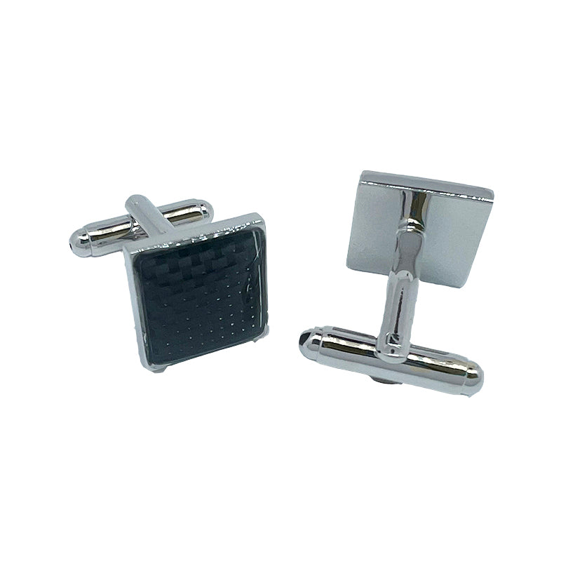 James Adelin Silver/Black Carbon Fibre Square Cuff Links