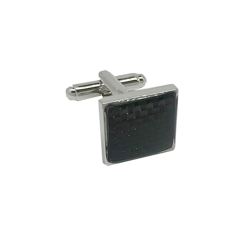 James Adelin Silver/Black Carbon Fibre Square Cuff Links