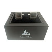 James Adelin Silver/Black Carbon Fibre Square Cuff Links