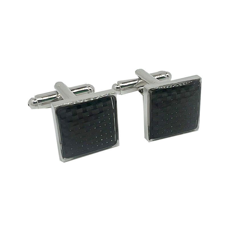 James Adelin Silver/Black Carbon Fibre Square Cuff Links