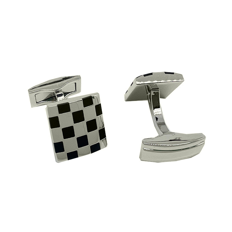 James Adelin Silver/Black Checkerboard Square Cuff Links