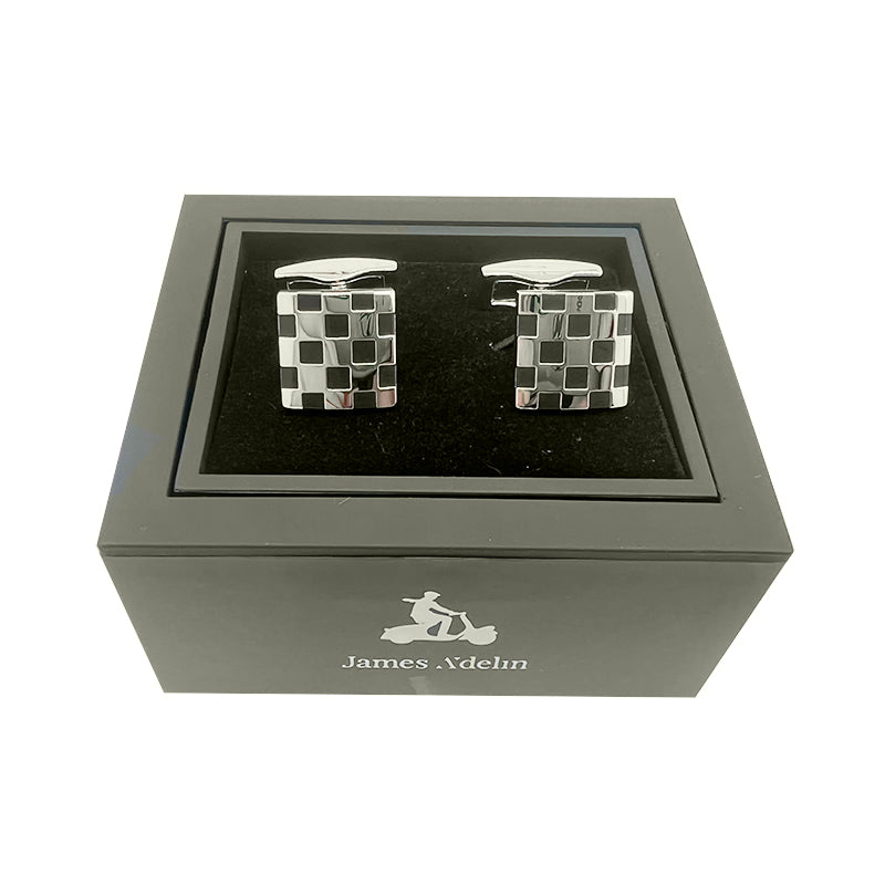 James Adelin Silver/Black Checkerboard Square Cuff Links