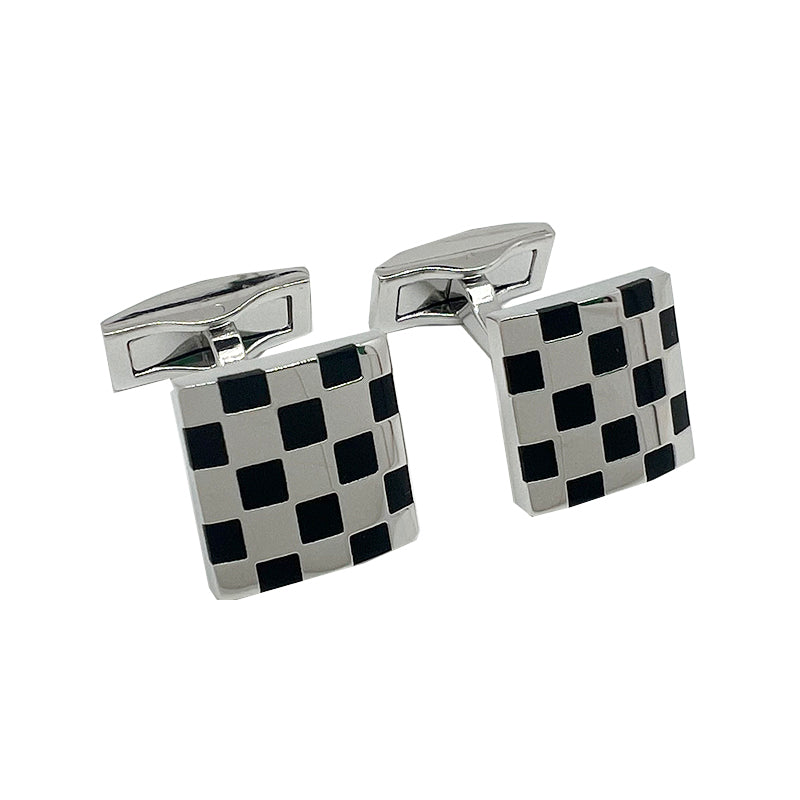 James Adelin Silver/Black Checkerboard Square Cuff Links