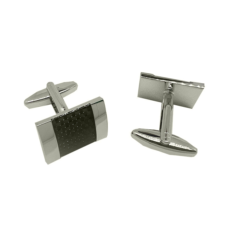 James Adelin Silver/Black Carbon Fibre Rectangle Cuff Links