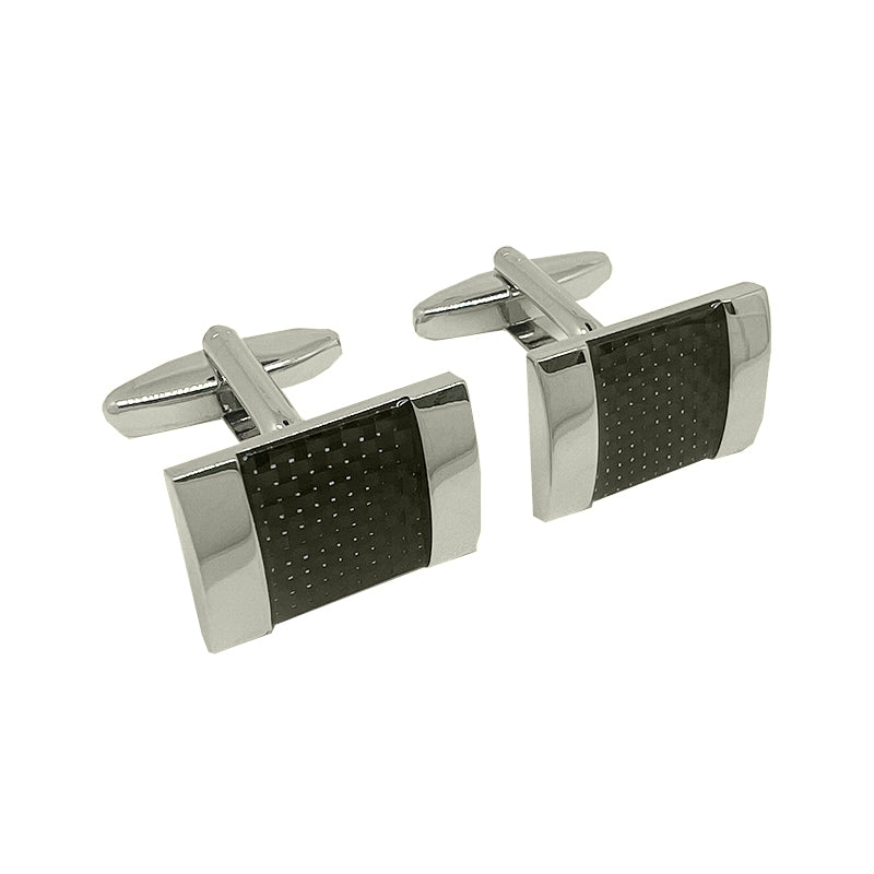 James Adelin Silver/Black Carbon Fibre Rectangle Cuff Links