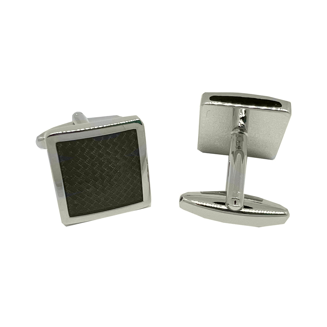 James Adelin Silver/Black Carbon Fibre Square Cuff Links