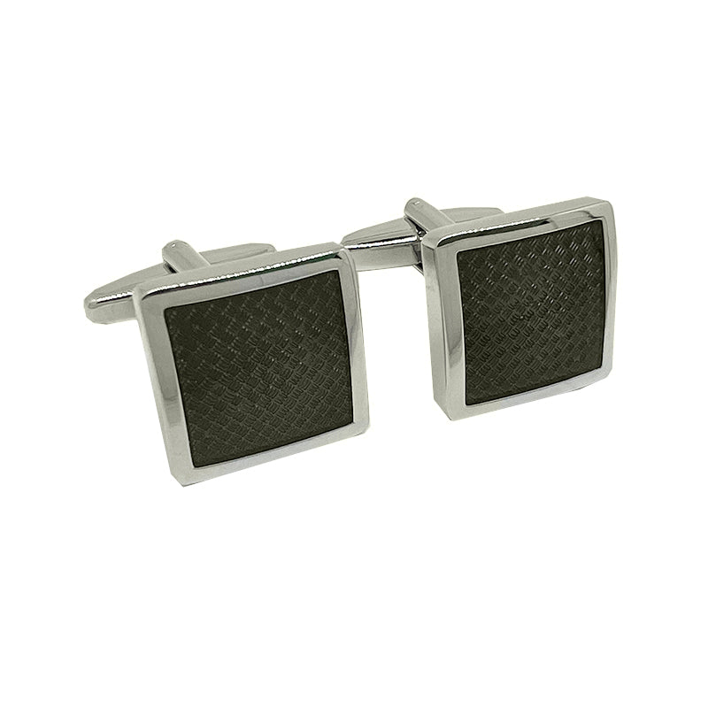 James Adelin Silver/Black Carbon Fibre Square Cuff Links