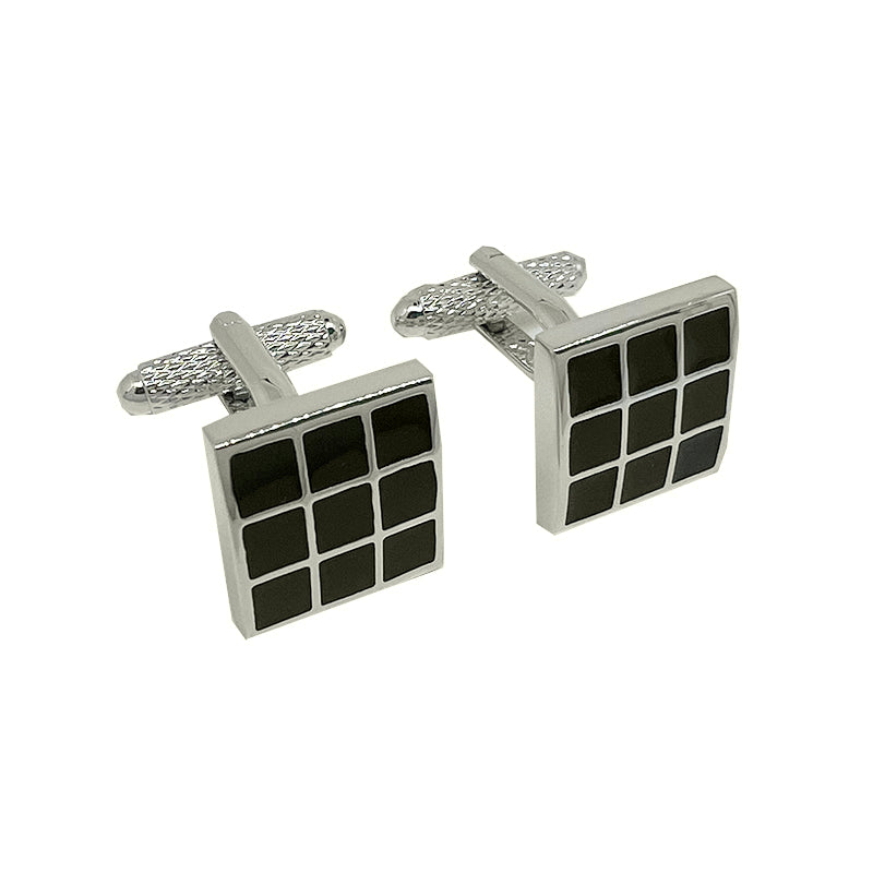 James Adelin Silver/Black Divided Squares Cuff Links