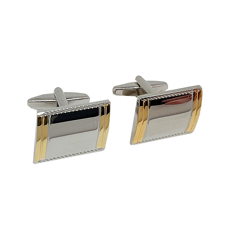 James Adelin Silver/Gold Striped Rectangle Cuff Links