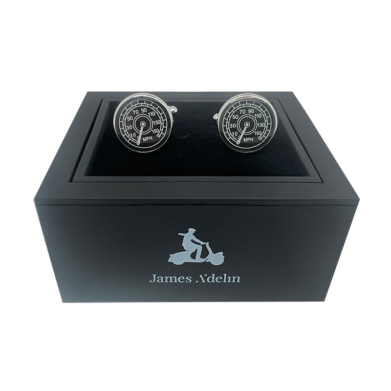 James Adelin Silver/Black Speedometer Circular Cuff Links