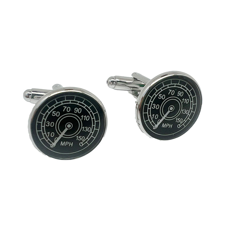 James Adelin Silver/Black Speedometer Circular Cuff Links