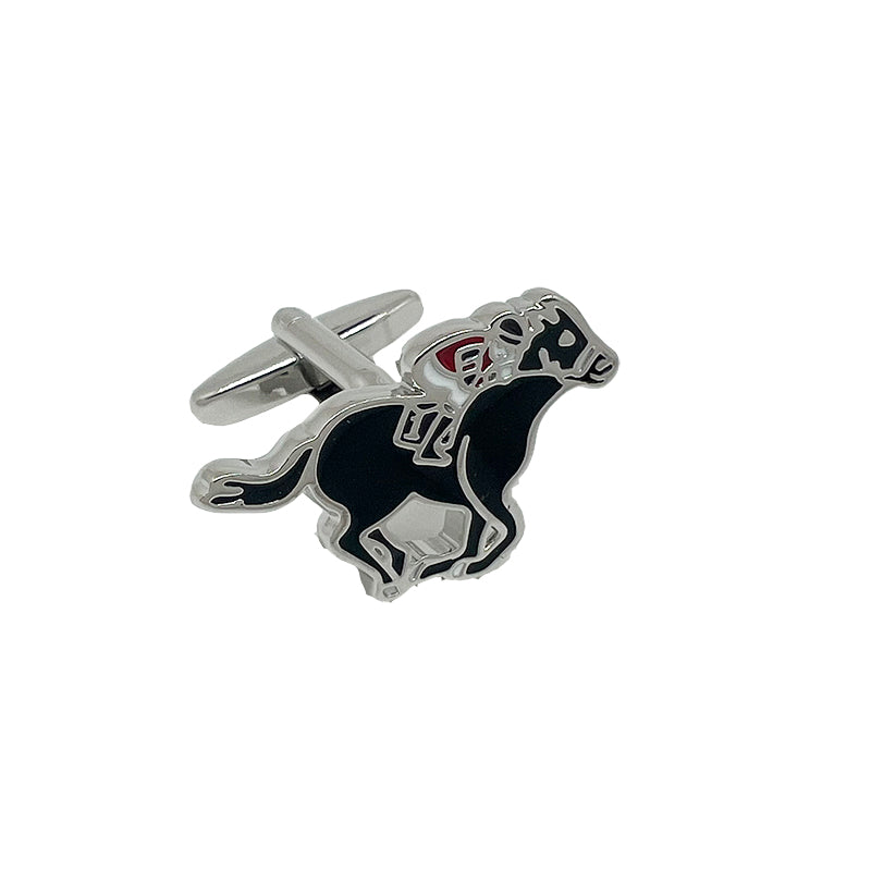 James Adelin Silver/Black Horse Racing Cuff Links