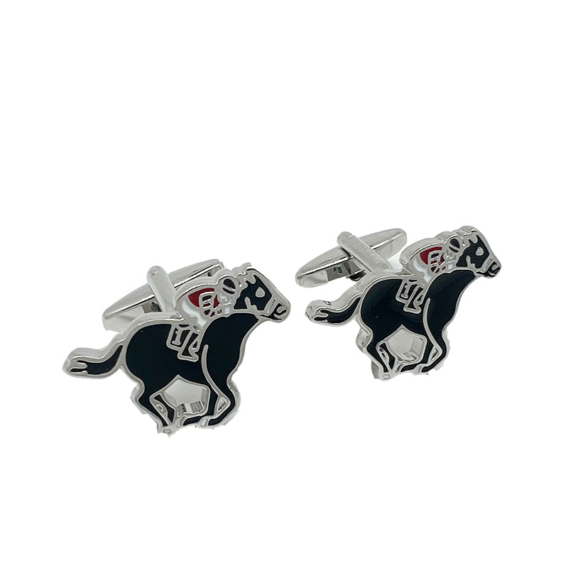 James Adelin Silver/Black Horse Racing Cuff Links