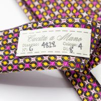 JACQUES MONCLEEF Mens Italian Geometric Silk Neck Tie in Gold and Fuschia