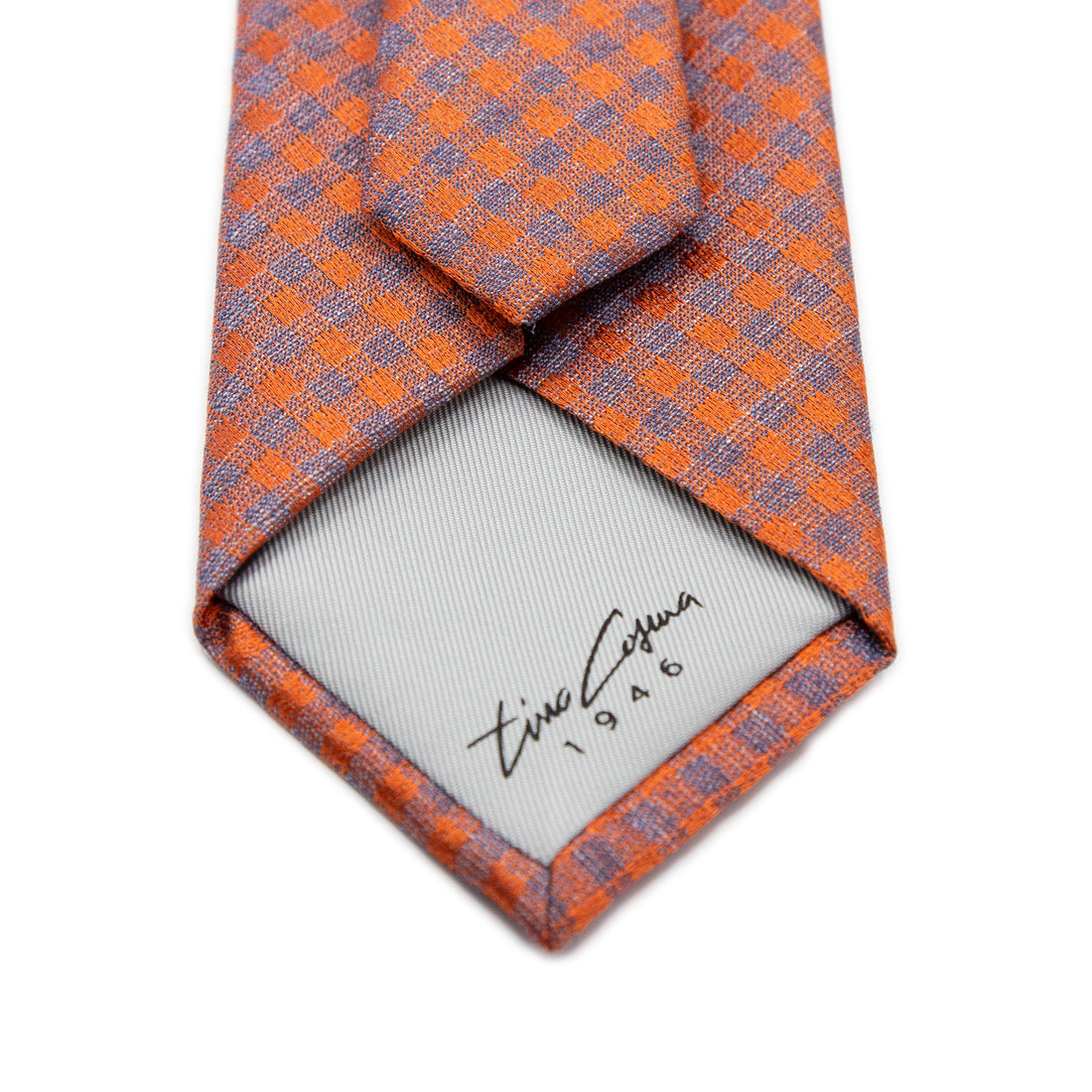 TINO COSMA ITALY Mens Italian Gingham Check Silk Neck Tie in Orange