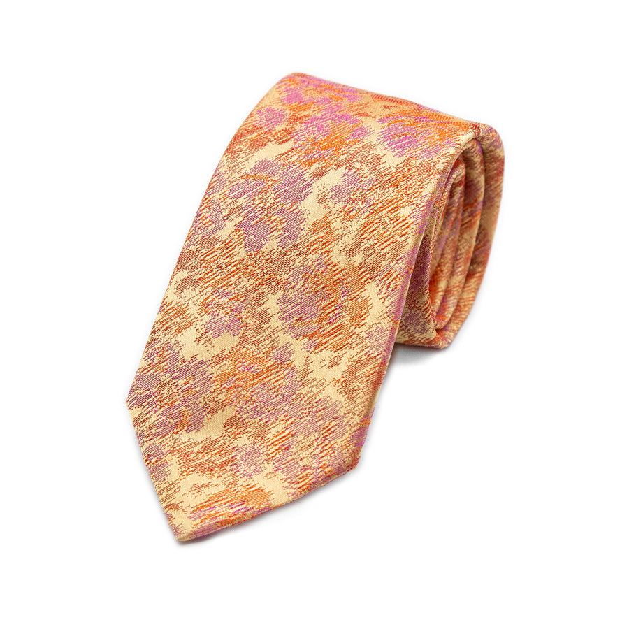 JACQUES MONCLEEF Mens Italian Floral Silk Neck Tie in Orange and Gold