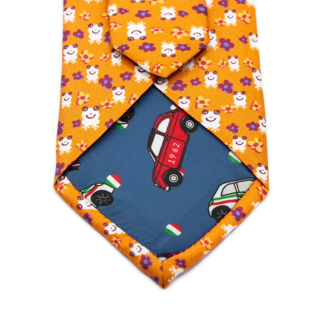 1962 ITALY Mens Italian Printed Silk Neck Tie in Orange