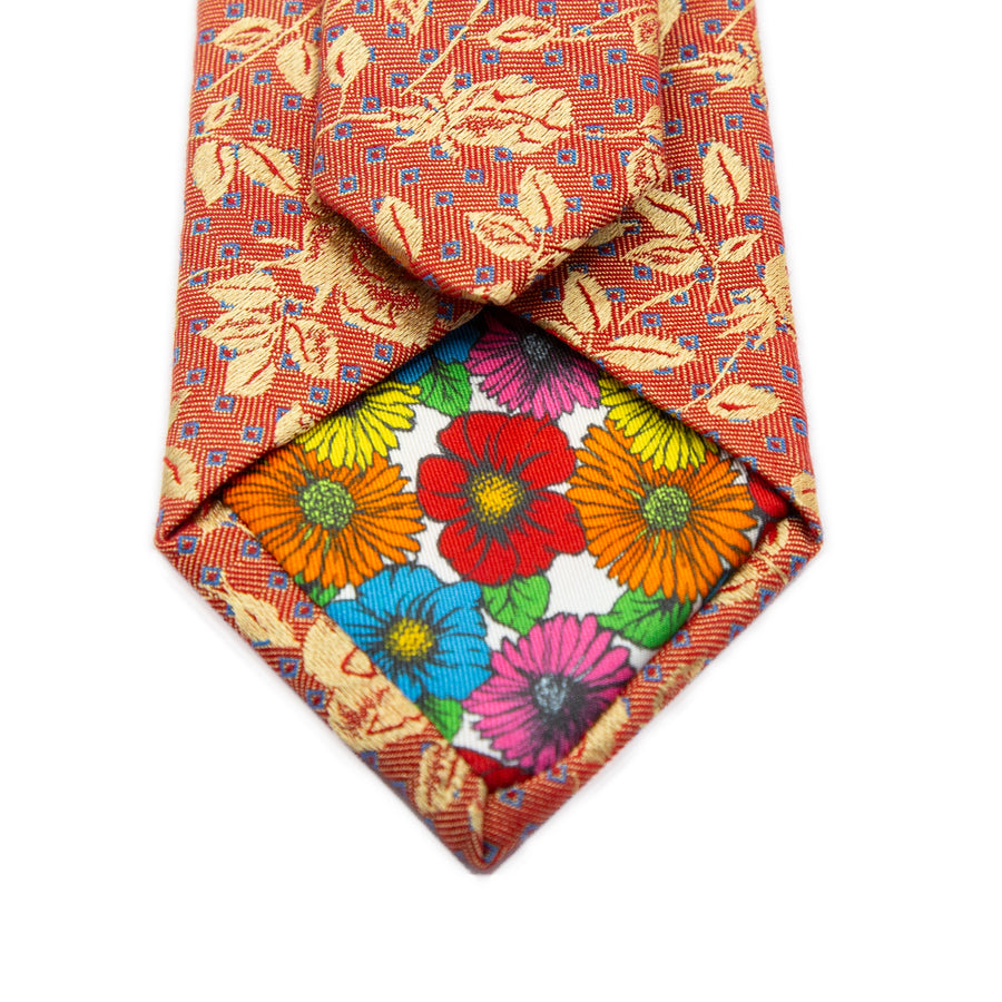 JACQUES MONCLEEF Italian Floral Silk Neck Tie in Orange and Gold