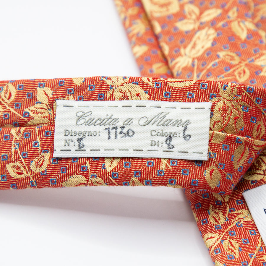 JACQUES MONCLEEF Italian Floral Silk Neck Tie in Orange and Gold