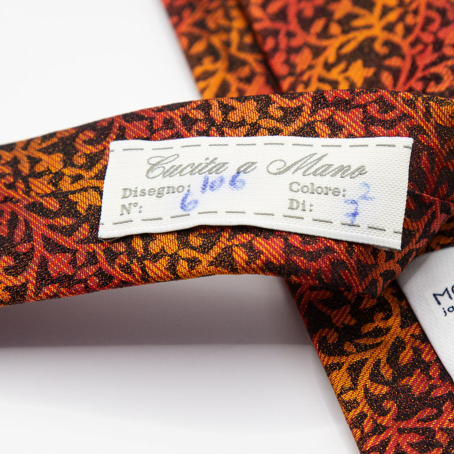 JACQUES MONCLEEF Italian Floral Silk Neck Tie in Burnt Orange