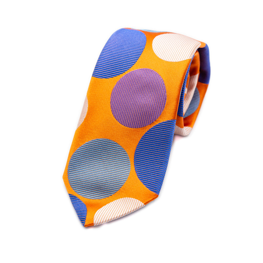 JAMES ADELIN Italian Polka Dot Silk Neck Tie in Orange