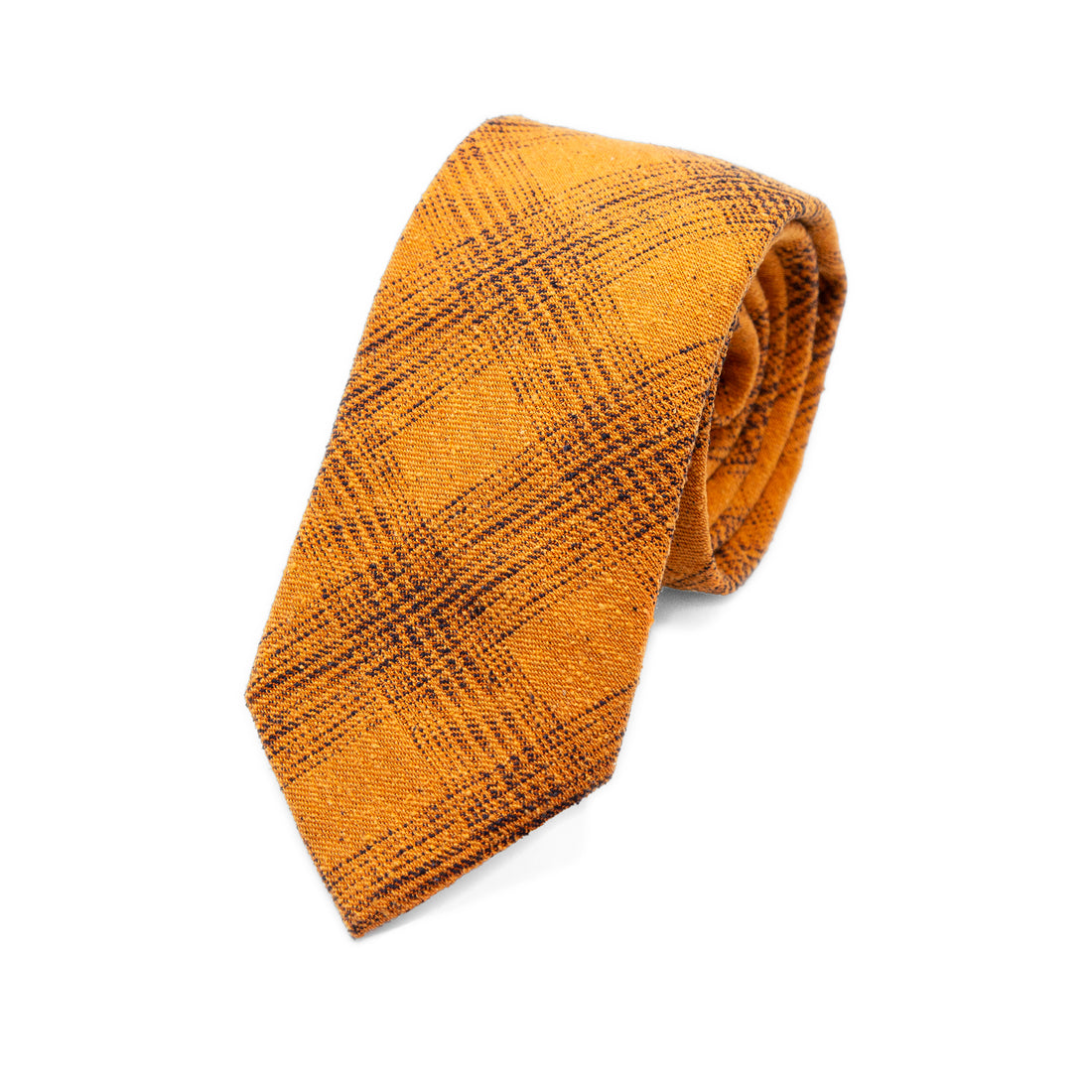 JACQUES MONCLEEF Italian Heavy Woven Textured Check Silk Neck Tie in Orange