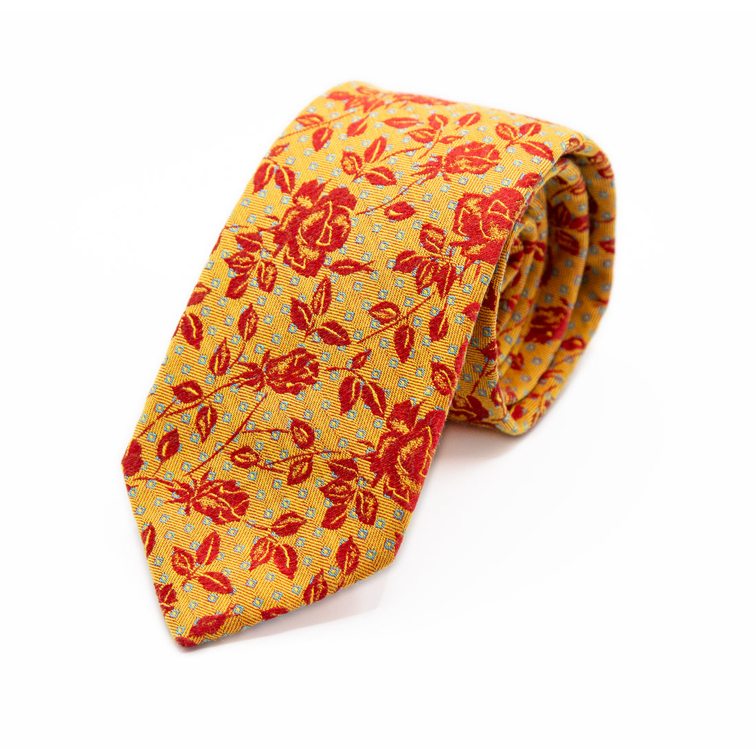 JACQUES MONCLEEF Mens Italian Floral Silk Neck Tie in Gold and Orange