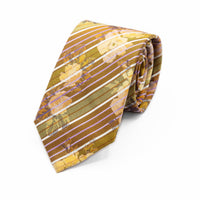 JACQUES MONCLEEF Mens Italian Striped Floral Silk Neck Tie in Gold and Orange