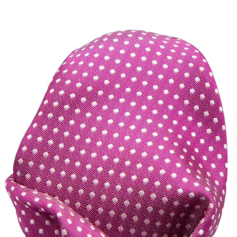 James Adelin Luxury Mini Spot Pocket Square in Magenta and White