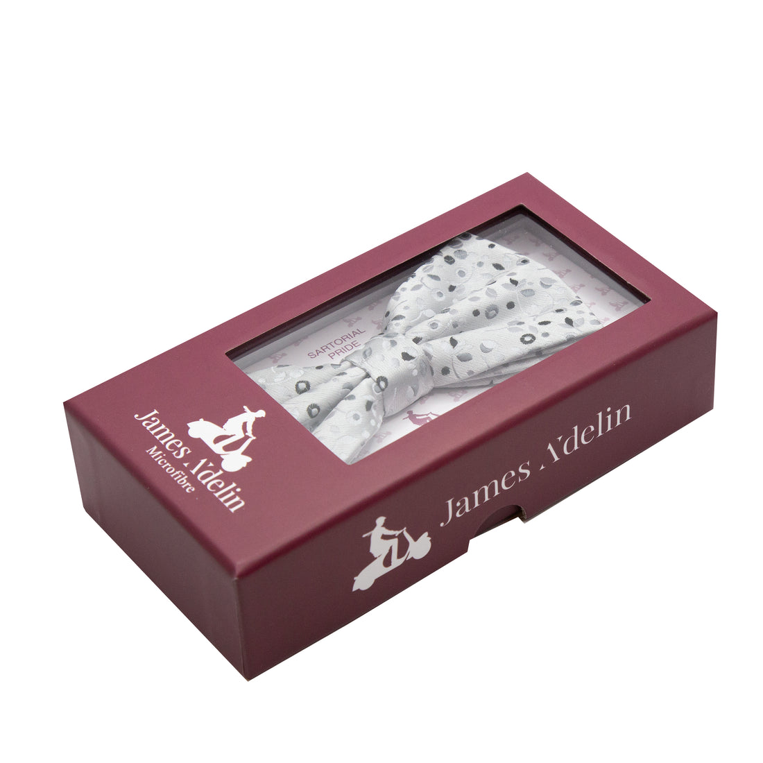 James Adelin Luxury Mini Floral Weave Bow Tie in Silver