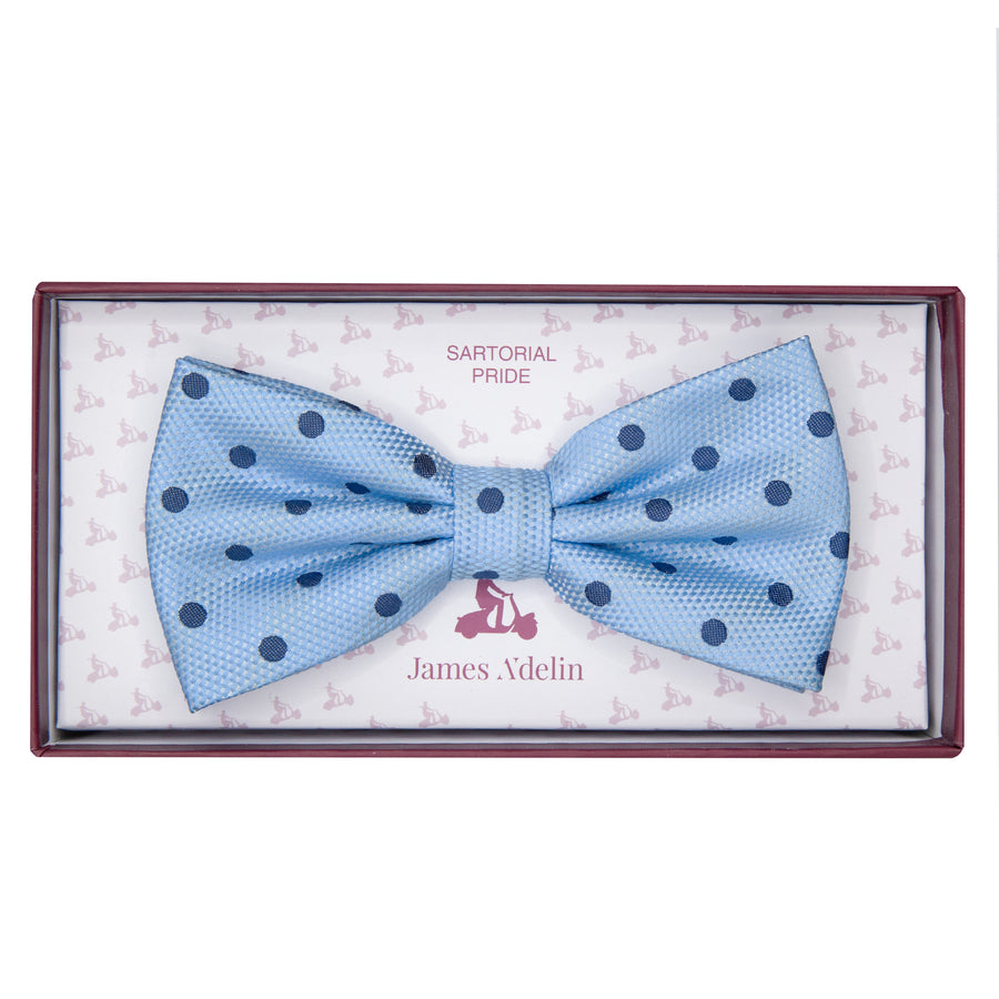 James Adelin Luxury Textured Weave Polka Dot Bow Tie in Sky/Navy