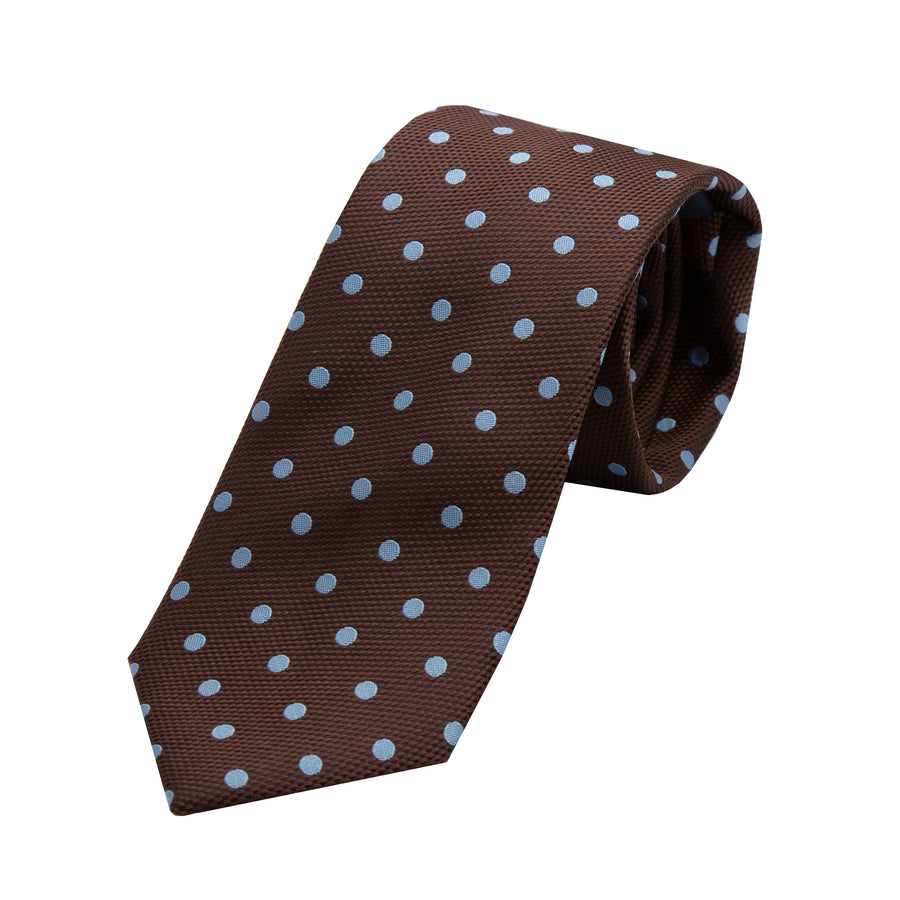 James Adelin Luxury Textured Weave Polka Dot Neck Tie in Brown/Sky