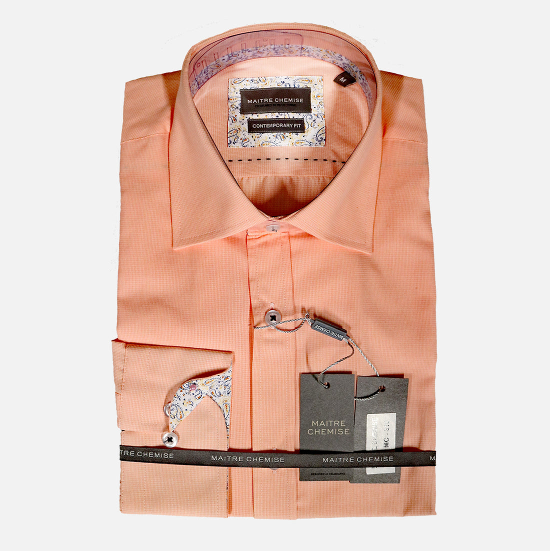 Maitre Chemise Long Sleeve Soft Orange Textured Weave Shirt