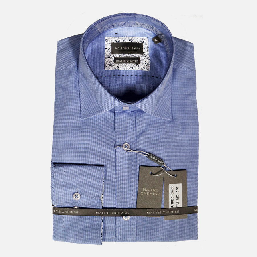 Maitre Chemise Long Sleeve Blue Textured Weave Shirt