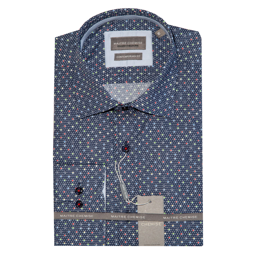 Maitre Chemise Bright Dot French Print Royal Blue Shirt