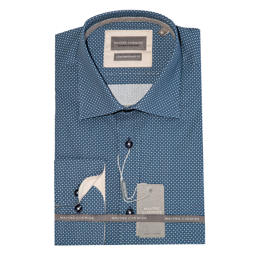 Maitre Chemise Mini Check French Print Slate Coloured Shirt