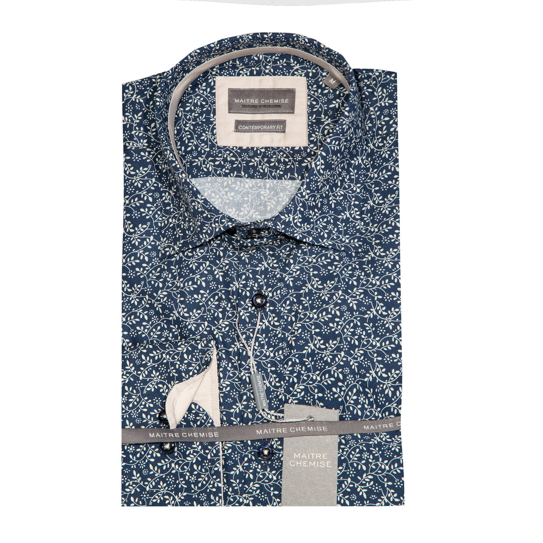 Maitre Chemise Lyon Ivy French Denim Blue Print Shirt