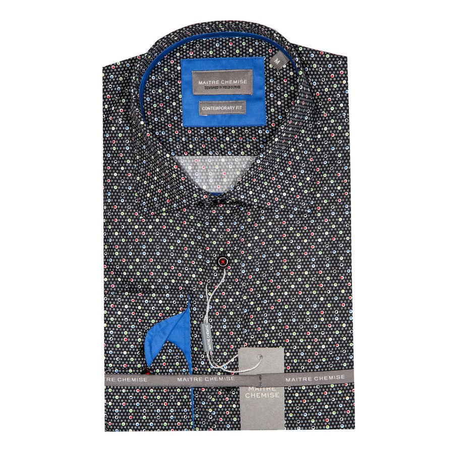 Maitre Chemise Bright Dot French Print Dark Navy Shirt