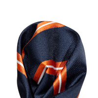 James Adelin Luxury Large Regimental Stripe Pocket Square in Navy and Orange